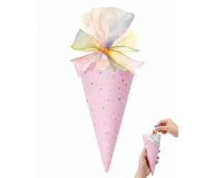 BTACGWP Sac Cadeau Cornet Glacé 1x Rose | Anse Renforcée & Base Antidérapante | Sécurité Anti-Chute & Maintien Rigide pour Bonbons, Fournitures Scolaires, Anniversaires & Rentrée