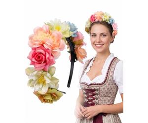 BTACGWP Serre-Tête Floral Rose Rouge 1 Pièce | Élastique & Attaches Réglables | Confort Anatomique Sans Pression pour Mariage, Oktoberfest & Fêtes