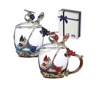 BTaT- Tea Cups with Lids, Pack of 2, Glass Tea Cup, Fancy Tea Cups, Gifts for Women, Tea Mugs for Women, Flower Tea Cup, Blown Glass, Tea Cup Gift, Te