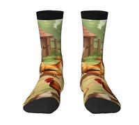 BTCOWZRV Chaussettes de sport fantaisie personnalisées 3D Motif poule rôti de poule de la ferme Chaussettes amusantes pour homme et femme, 2 Noir-1, taille unique