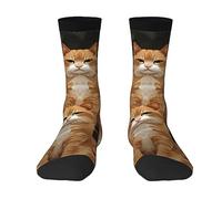 BTCOWZRV Chaussettes de sport fantaisie personnalisées 3D orange chats imprimés chaussettes amusantes pour homme et femme, 2 Noir-1, taille unique