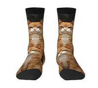 BTCOWZRV Chaussettes de sport fantaisie personnalisées 3D orange chats imprimés chaussettes amusantes pour homme et femme, 3 noir., taille unique