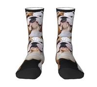BTCOWZRV Chaussettes de sport fantaisie personnalisées avec imprimé bouledogues anglais 3D pour homme et femme, blanc, taille unique