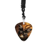 BTCOWZRV Collier vintage noir en acier titane avec pendentif en forme de papillon pour médiator de guitare R & B Music Jewelry Trendy Rock Music Necklace Guitar Ukulélé Pick Colliers pour les amateurs