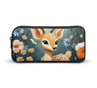 BTCOWZRV Grande trousse à crayons avec fleurs de cerf de dessin animé - Esthétique - Pour homme et femme - Trousse de maquillage portable multifonction pour pièces de monnaie - Style : 22 x 12 x 5 cm,