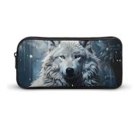 BTCOWZRV Grande trousse à crayons avec motif loup assis dans la neige - Esthétique - Pour homme et femme - Trousse de maquillage portable multifonction pour pièces de monnaie - Style : 22 x 12 x 5 cm,