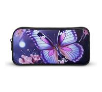 BTCOWZRV Grande trousse à crayons avec papillon violet - Esthétique - Pour homme et femme - Trousse de maquillage portable multifonction pour pièces de monnaie - Pour bureau, vacances, style 22 x 12 x