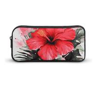 BTCOWZRV Grande trousse à crayons motif hibiscus rouge - Esthétique - Pour homme et femme - Trousse de maquillage portable multifonction pour pièces de monnaie - Pour bureau, vacances, style : 22 x 12