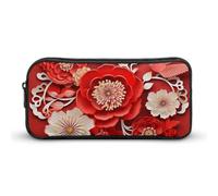 BTCOWZRV Grande trousse à crayons rouge en papier découpé - Esthétique - Pour homme et femme - Trousse de maquillage portable multifonction pour pièces de monnaie - Pour bureau, vacances, style : 22 x