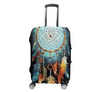 BTCOWZRV Housse de bagage de voyage avec attrape-rêves et plumes - Anti-poussière - Pour valises - Épais - Élastique - Lavable - Convient aux bagages de 48,3 à 81,3 cm, blanc, S