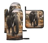 BTCOWZRV Lot de 3 maniques et maniques en forme d'éléphant d'Afrique tropical, résistants à la chaleur, gants de four antidérapants pour barbecue, gants de four pour la cuisson au four