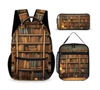 BTCOWZRV Lot de 3 sacs à dos de grande capacité multifonction rétro pour ordinateur portable avec sac à déjeuner, étui à stylos, sac à dos tendance et sac à stylos 3 en 1 pour voyage, style, taille