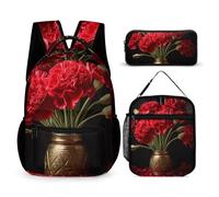 BTCOWZRV Lot de 3 sacs à dos de grande capacité multifonction romantique pour ordinateur portable avec sac à déjeuner, trousse à crayons, sac à dos tendance et sac à stylos 3 en 1, cadeau de voyage,
