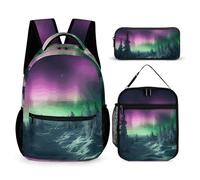 BTCOWZRV Lot de 3 sacs à dos multifonction Aurore et Cloud pour ordinateur portable avec sac à déjeuner, trousse à crayons, sac à dos tendance et sac à stylos 3 en 1, cadeau de voyage, style, taille