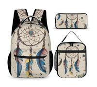 BTCOWZRV Lot de 3 sacs à dos multifonction de grande capacité, attrape-rêves et lune, sac à dos pour ordinateur portable avec sac à déjeuner, trousse à crayons, sac à dos tendance et sac à stylos,