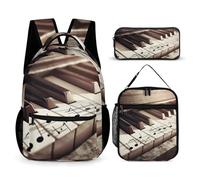 BTCOWZRV Lot de 3 sacs à dos multifonction de grande capacité avec touches de piano avec notes de musique, sac à dos pour ordinateur portable avec sac à déjeuner, trousse à crayons, sac à dos tendance