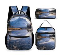 BTCOWZRV Lot de 3 sacs à dos multifonction de grande capacité avec vue magnifique dans Banff - Sac à dos pour ordinateur portable avec sac à déjeuner, trousse à crayons, sac à dos tendance et sac à