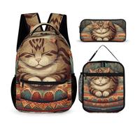 BTCOWZRV Lot de 3 sacs à dos multifonction de grande capacité, motif chat qui dort sur le tapis, sac à dos pour ordinateur portable avec sac à déjeuner, trousse à crayons, sac à dos tendance et sac à