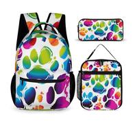 BTCOWZRV Lot de 3 sacs à dos multifonction de grande capacité, motif empreintes de pattes de chien, sac à dos pour ordinateur portable avec sac à déjeuner, trousse à crayons, sac à dos tendance et sac