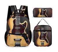 BTCOWZRV Lot de 3 sacs à dos multifonction de grande capacité pour guitare, instrument de musique, sac à dos pour ordinateur portable avec sac à déjeuner, étui à stylos, sac à dos tendance et sac à