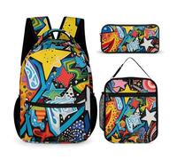 BTCOWZRV Lot de 3 sacs à dos multifonction de grande capacité pour ordinateur portable avec sac à déjeuner, trousse à crayons, sac à dos tendance et sac à stylos, cadeau de voyage, style, taille