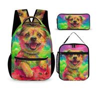 BTCOWZRV Lot de 3 sacs à dos multifonction de grande capacité pour ordinateur portable Motif pastèque et chien avec sac à déjeuner, trousse à crayons, sac à dos tendance et sac à stylos 3 en 1, Style