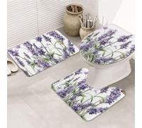 BTCOWZRV Lot de 3 tapis de salle de bain Lavande et papillons comprenant un tapis de bain, un tapis contour et une housse pour abattant de WC, tapis de bain antidérapant et absorbant en microfibre