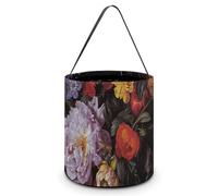 BTCOWZRV Seaux à bonbons d'Halloween ornés de fleurs - Sacs à bonbons d'Halloween avec poignée - Sac fourre-tout pliable et réutilisable pour fournitures de fête, blanc, Taille unique