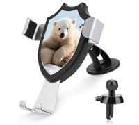 BTCOWZRV Support de téléphone de voiture en forme d'ours polaire mignon [ventouse et clip les plus puissants] Support de téléphone portable pour tableau de bord, pare-brise et grille d'aération