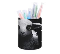BTCOWZRV Trousse à crayons ronde en cuir synthétique avec motif agneau animé, trousse à crayons pour bureau, organiseur rétractable, animé, Agneau animé, Taille unique