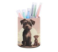 BTCOWZRV Trousse à crayons ronde en cuir synthétique avec motif chien de dessin animé - Trousse à crayons rétractable pour bureau, Motif chien de dessin animé, Taille unique