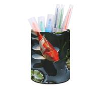BTCOWZRV Trousse à crayons ronde en cuir synthétique avec motif poisson dans l'étang - Trousse à crayons rétractable pour bureau - Poisson dans un étang, Poisson dans l'étang, Taille unique