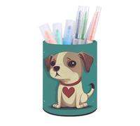BTCOWZRV Trousse à crayons ronde en cuir synthétique en forme de cœur pour bureau, organiseur debout, trousse à crayons rétractable, motif cœur, Chien en forme de cœur, Taille unique