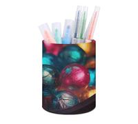 BTCOWZRV Trousse à crayons sur pied avec boules colorées, trousse à crayons ronde en cuir synthétique, trousse à crayons pour bureau, trousse à crayons rétractable, colorée, Boules colorées, Taille