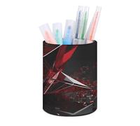 BTCOWZRV Trousse à crayons sur pied avec verre irrégulier rouge - Porte-crayons rond en cuir synthétique - Trousse à crayons pour bureau - Trousse à crayons rétractable - Rouge, Verre irrégulier