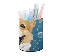 BTCOWZRV Trousse à crayons sur pied Bubble and Corgi - Porte-crayons rond en cuir synthétique - Trousse à crayons pour bureau - Trousse à crayons rétractable - Motif bulles, Bubble and Corgi, Taille
