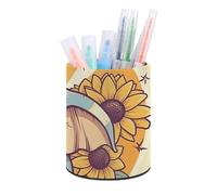 BTCOWZRV Trousse à crayons sur pied - Motif éléphant joyeux - Trousse à crayons ronde en cuir synthétique - Trousse à crayons pour bureau - Trousse à crayons rétractable, Éléphant joyeux, Taille