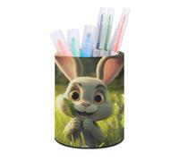 BTCOWZRV Trousse à crayons sur pied - Motif lapin souriant - Trousse ronde en cuir synthétique - Trousse à crayons pour bureau - Trousse à crayons rétractable - Happy, Lapin souriant heureux, Taille