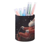 BTCOWZRV Trousse à crayons sur pied - Motif lune de Noël - Trousse à crayons ronde en cuir synthétique - Trousse à crayons pour bureau - Trousse à crayons rétractable - Noël, Lune de Noël, Taille