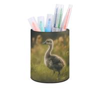 BTCOWZRV Trousse à crayons sur pied, motif petit canard dans le champ, trousse à crayons ronde en cuir synthétique, trousse à crayons pour bureau, organiseur rétractable, Petit canard dans le champ,
