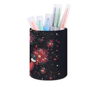 BTCOWZRV Trousse à crayons sur pied Père Noël et feux d'artifice - Trousse ronde en cuir synthétique - Trousse à crayons pour bureau - Trousse à crayons rétractable, Père Noël et feux d'artifice,