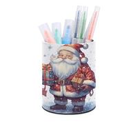 BTCOWZRV Trousse à crayons sur pied Père Noël tenant des cadeaux - Trousse ronde en cuir synthétique - Trousse à crayons pour bureau - Trousse à crayons rétractable, Père Noël tenant des cadeaux,