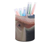 BTCOWZRV Trousse à crayons sur pied portant un chapeau d'animaux de compagnie - Trousse ronde en cuir synthétique - Trousse à crayons pour bureau - Trousse à crayons rétractable, Porter un chapeau