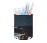 BTCOWZRV Trousse à crayons sur pied pour voiture sous la nuit - Porte-crayons rond en cuir synthétique - Trousse à crayons pour bureau - Trousse à crayons rétractable, sous la voiture, Voiture sous la