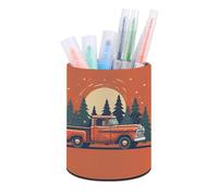 BTCOWZRV Trousse à crayons sur pied rouge avec camionnette ronde en cuir synthétique pour bureau, organiseur rétractable, Transport d'une camionnette rouge, Taille unique