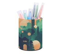 BTCOWZRV Trousse à crayons sur pied - Silhouette de ville - Porte-crayons rond en cuir synthétique - Trousse à crayons pour bureau - Trousse à crayons rétractable, ville, Silhouette de ville, Taille