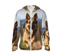 BTCOWZRV Veste à capuche UPF 50+ à manches longues avec poche pour chien berger allemand, Noir/blanc, L