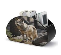 BTCOWZRV Wildlife Wolf Support de télécommande en cuir avec 5 compartiments pour télécommande TV multifonction