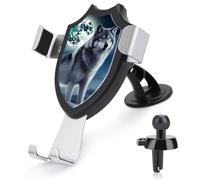 BTCOWZRV Wolf Under Moon Support de téléphone de voiture [ventouse et clip les plus puissants] Support de téléphone portable pour tableau de bord, pare-brise, grille d'aération, support universel