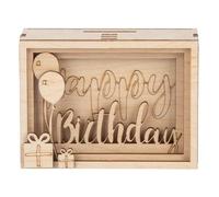 Bte Cadeau Bois3d "Birthday",Fsc Mixcred., Nature, 11,5x8,5x5cm,Kit De 13 Pièces, Boîte 1kit